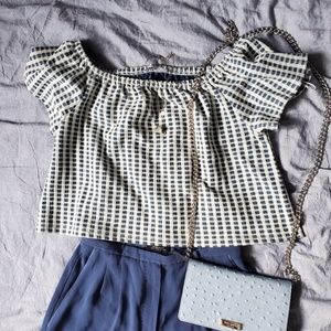 *Clearance*❗❗Zara Trafaluc Off Shoulder Blue Checkerboard Blouse